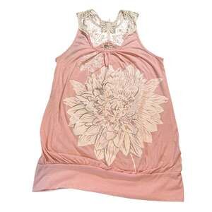 Robin’s Nest Maternity M Pink Floral Tank Top Crochet Butterfly Back Boho